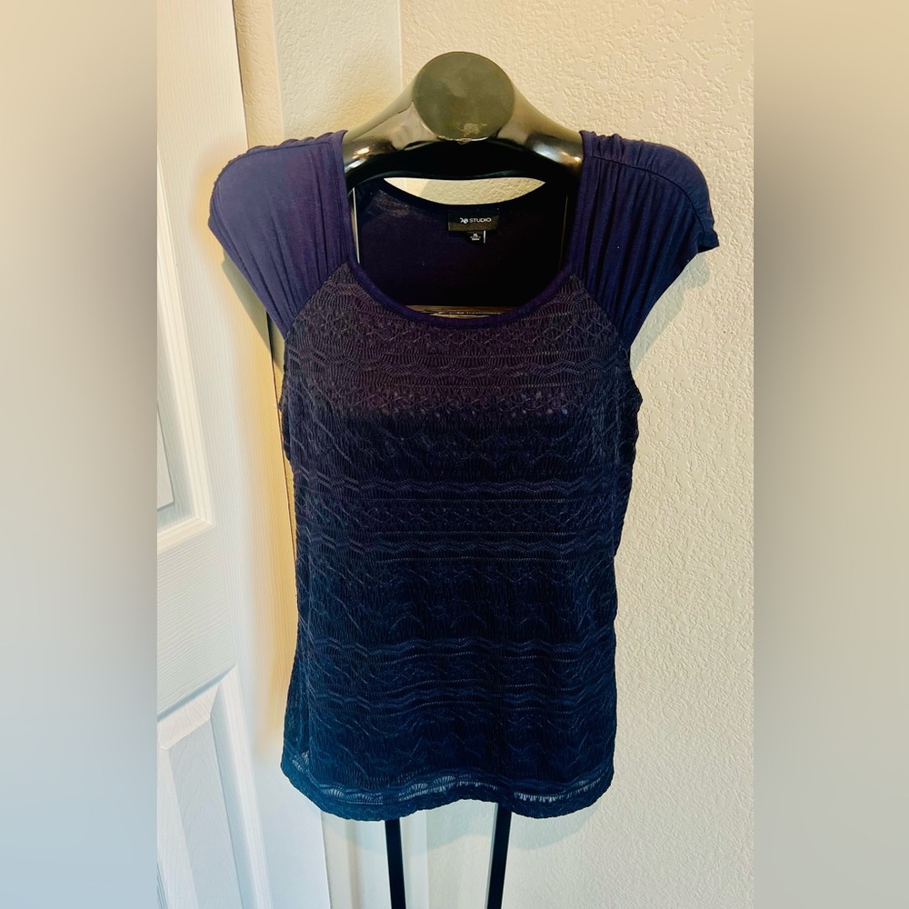 Navy Blue Lace Sheer Top XL